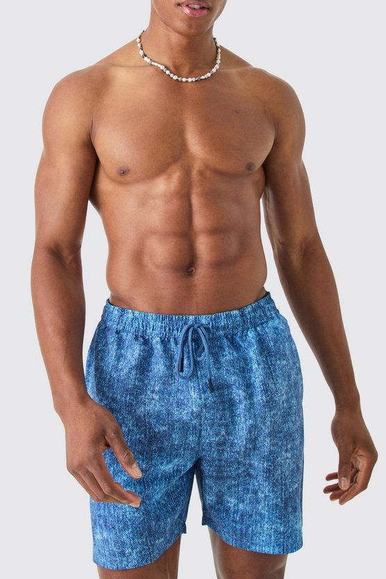 Mittellange Badehose im Denim-Look