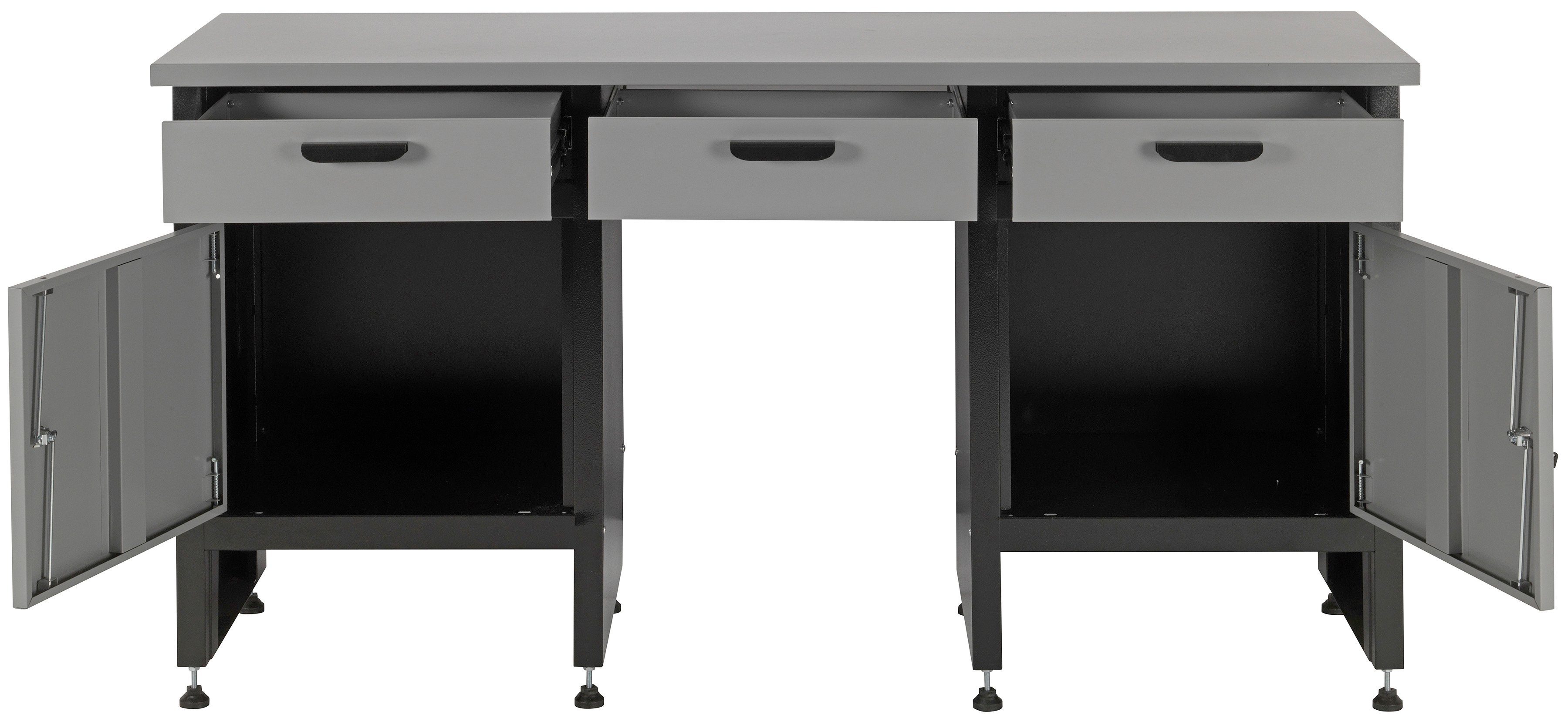 Profiwerk Werkbank Kiel, Breite 160 cm, abschließbar, höhenverstellbar, robuste Arbeitsplatte