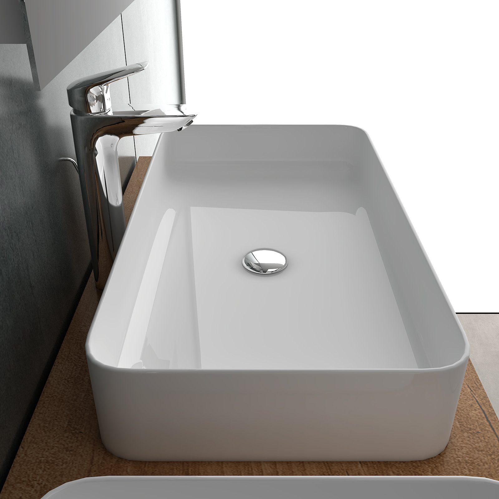 Alpenberger Aufsatzwaschbecken Keramik Waschbecken 60 cm Breit mit Nano (1-tlg., Aufsatzwaschtisch), eckiger Waschtisch mit Lotus Effekt, hygienisch und elegant