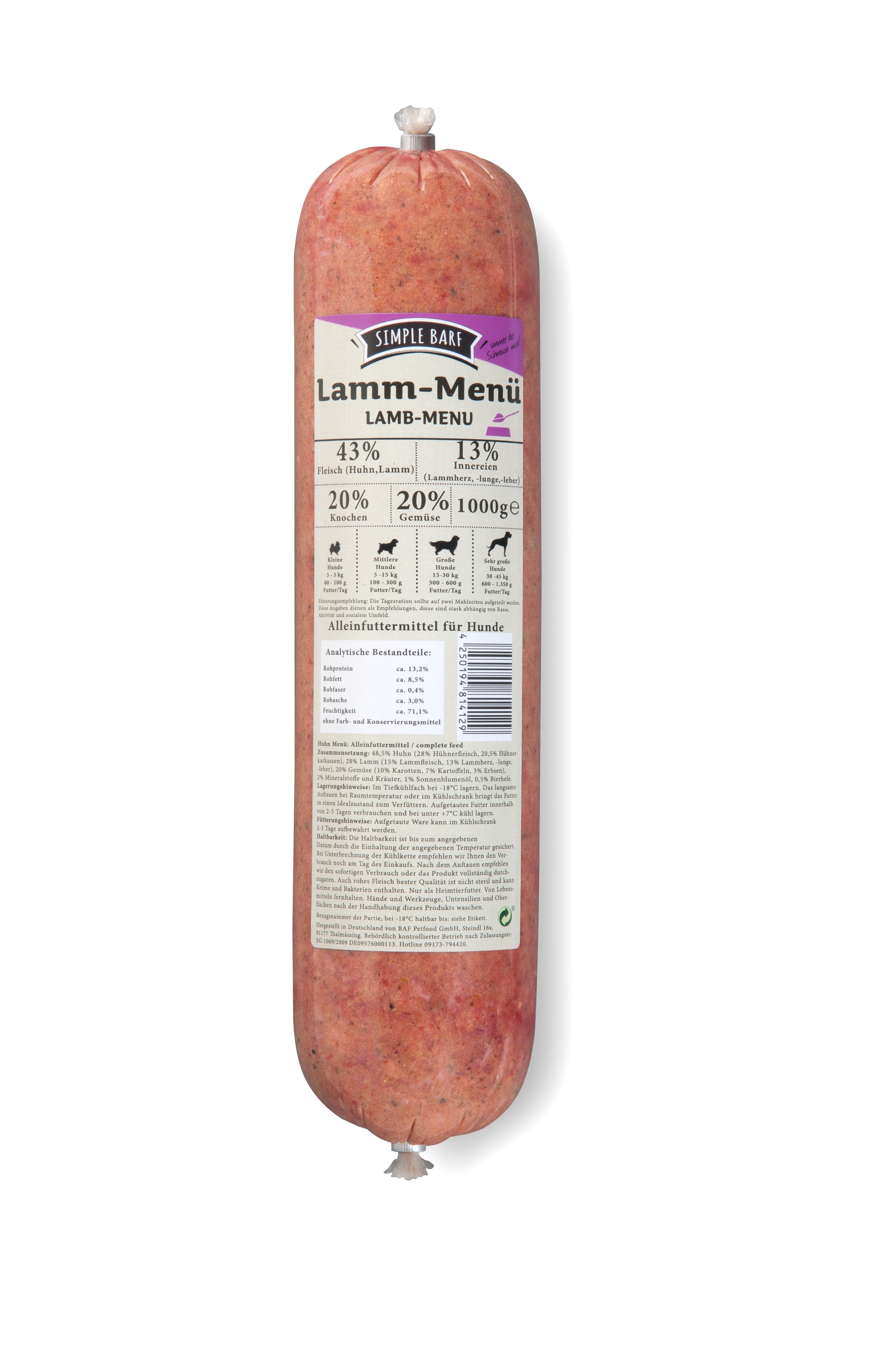 Simple BARF BARF/ Frostfutter Simple BARF Lamm Menü 8x1 kg