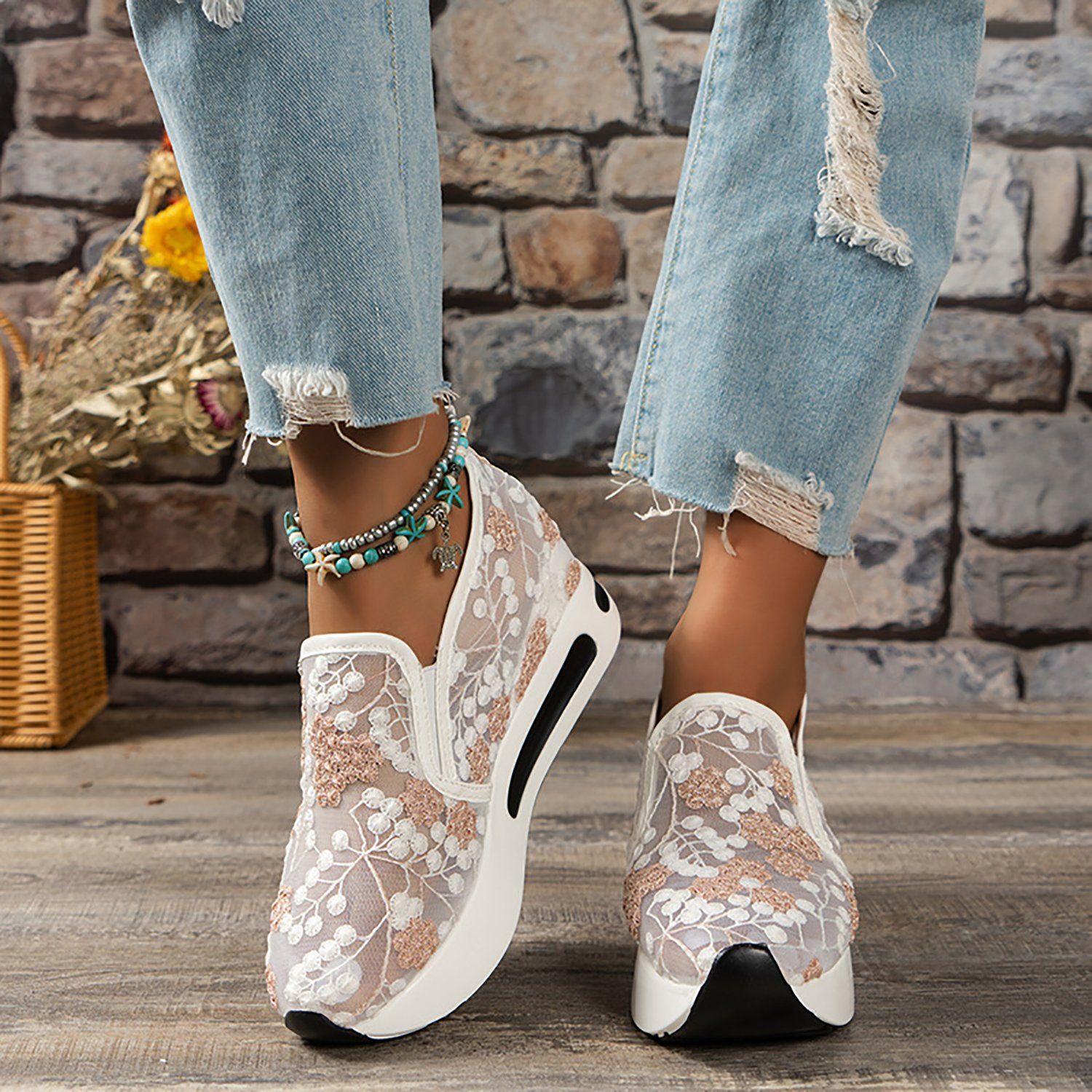 Daisred Freizeitschuh Keilabsatz Plateauschuhe Sneaker Halbschuhe Slipper