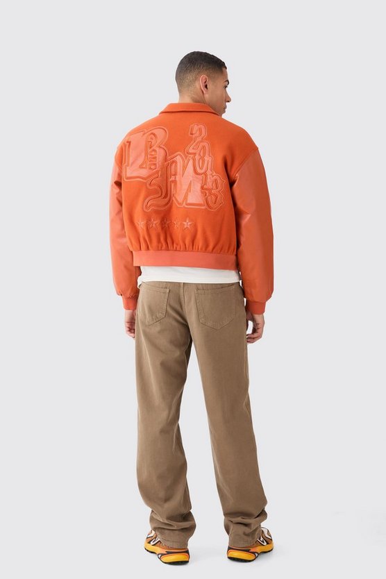 Kastige Melton Jacke mit PU-Kragen