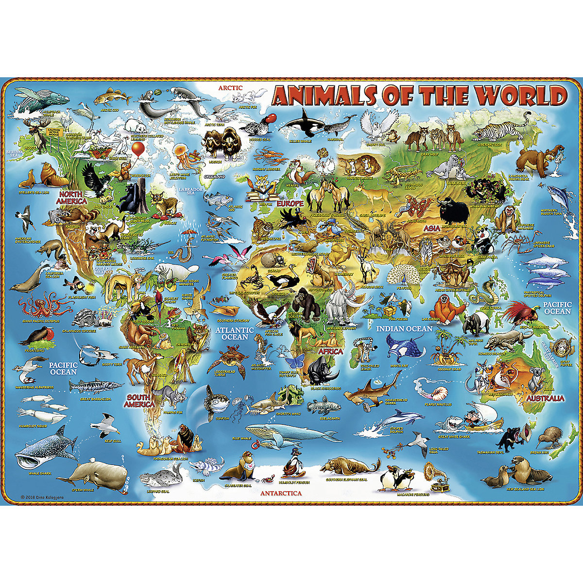 Puzzle, 300 Teile XXL, 49x36 cm, Tiere rund um die Welt