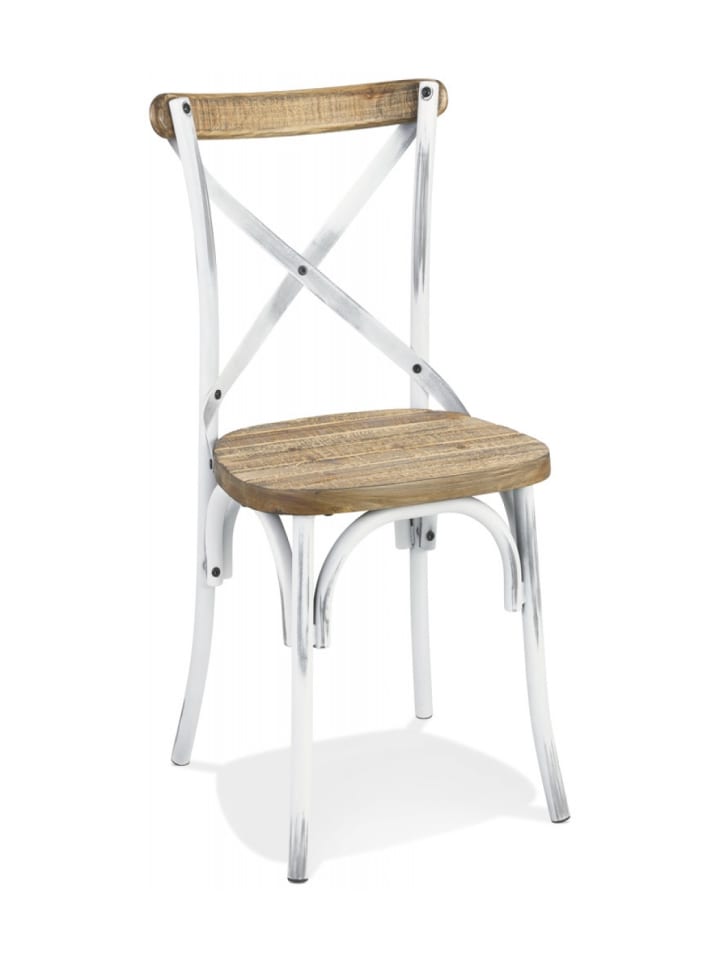 KADIMA DESIGN Küchenstuhl aus Walnussholz mit Metallbeinen, Rustikaler Vintage in Braun-Weiß günstig kaufen onesize