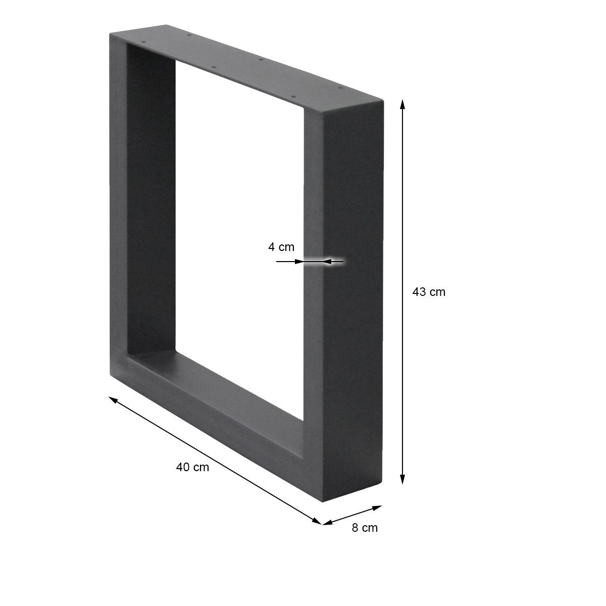 ECD Germany Tischbein Tischkufen Tischuntergestell Tischgestell Möbelfüße, 2er Set 40x43cm Dunkelgrau Stahl Industriedesign