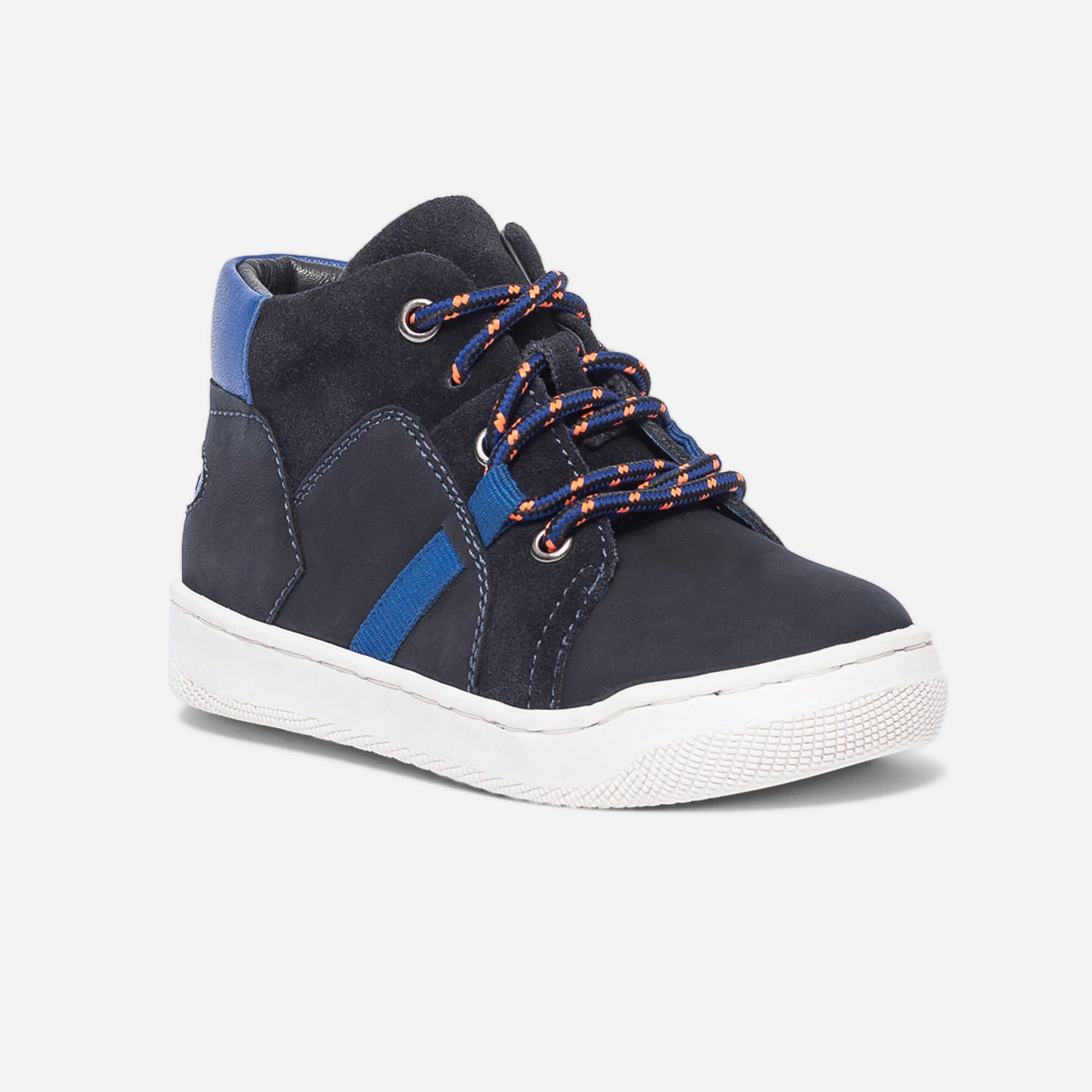 Basket marine et bleu en cuir avec lacet-cordon