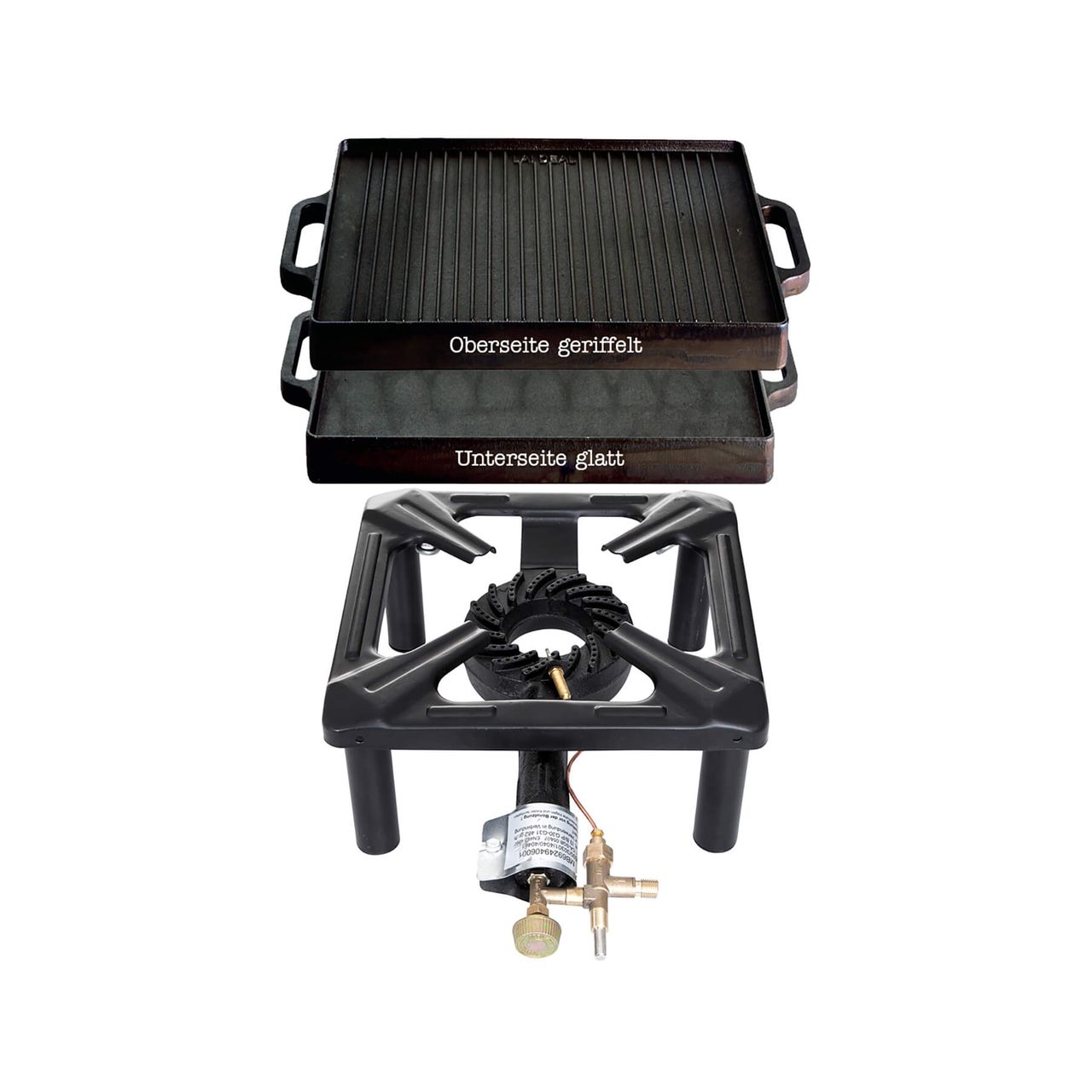 Allgrill Hockerkocher mit Zündsicherung und quadratischer Gussgrillplatte 32 x 32 cm