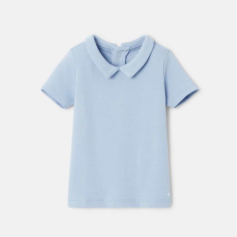 T-shirt col polo à manches courtes en coton bio bleu naissance Absorba