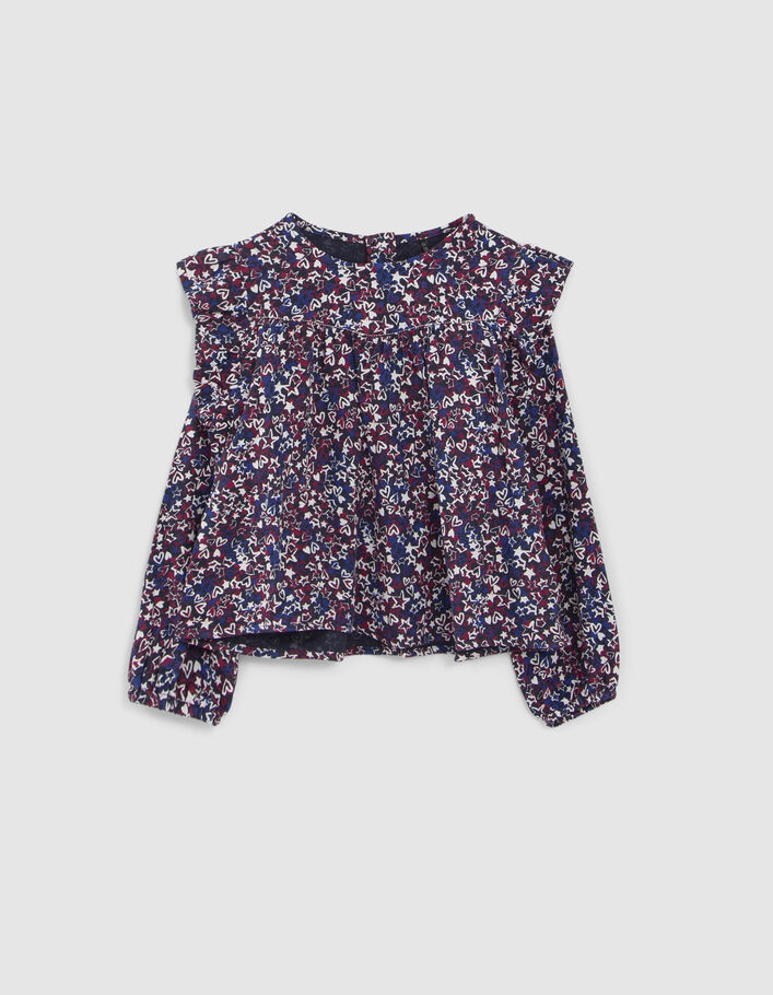 T-shirt marine imprimé étoiles et coeurs fille