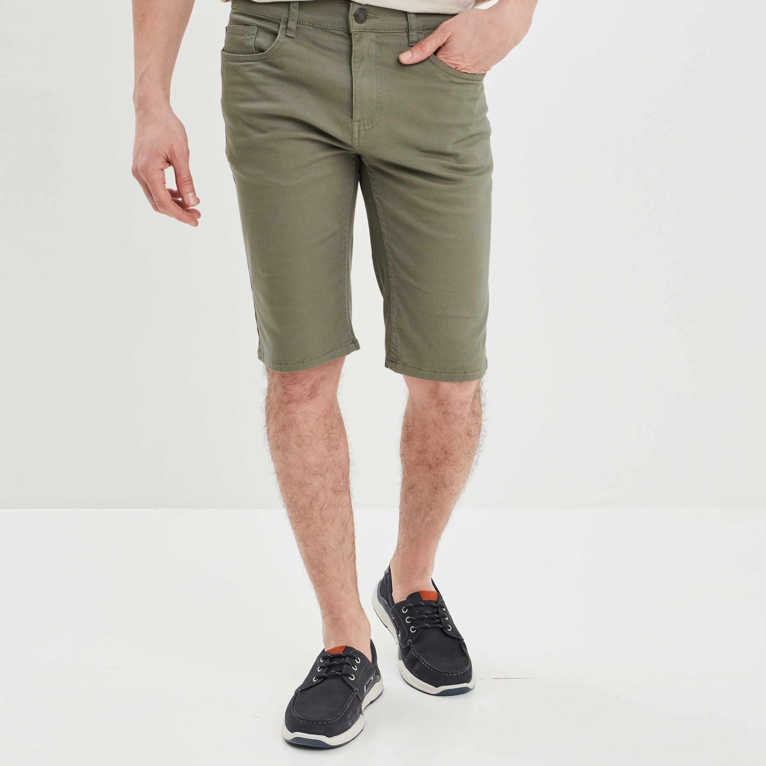 Bermuda droit stretch 5 poches coton vert kaki homme | La Halle