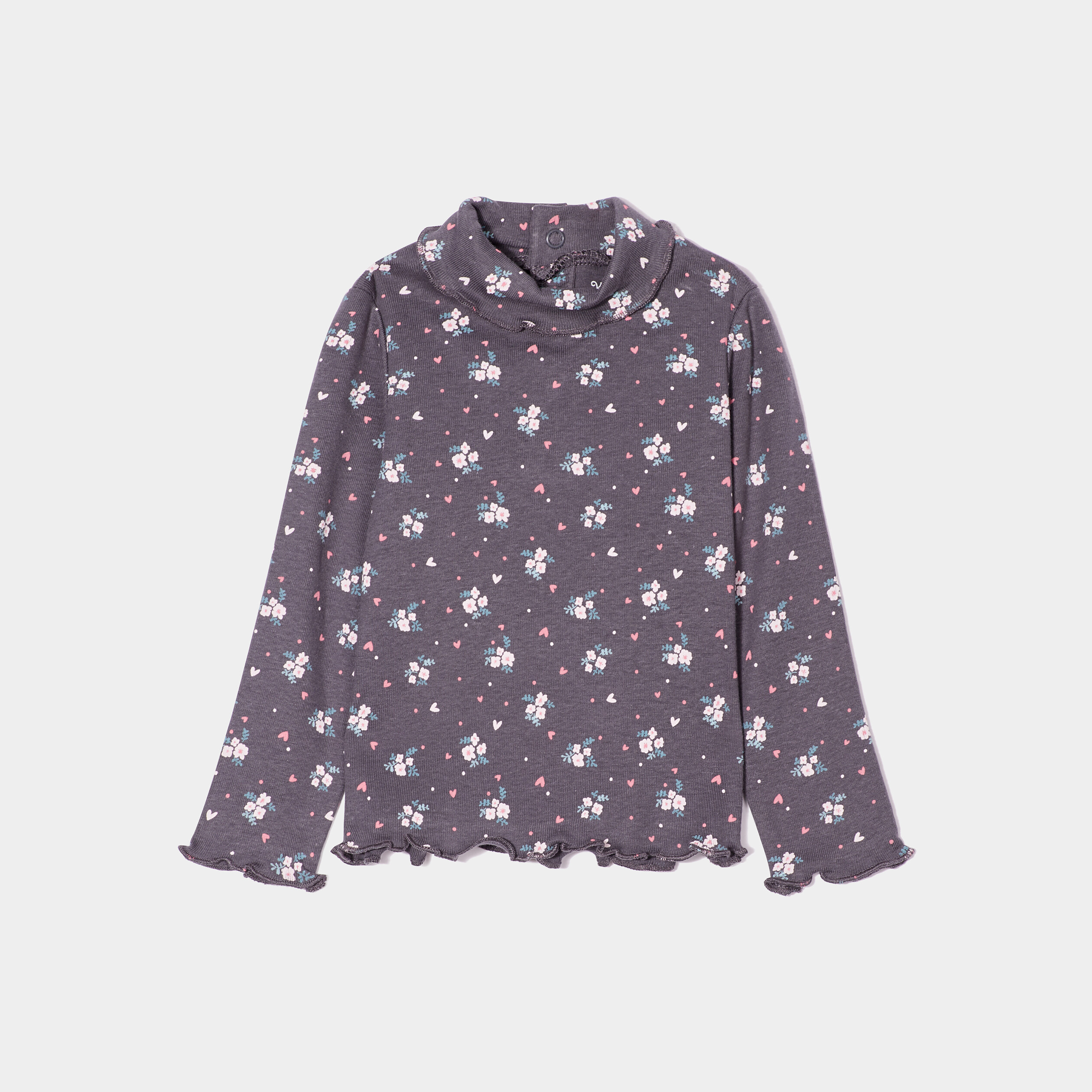 Sous-pull col roulé et bord vague gris foncé bébé fille | La Halle