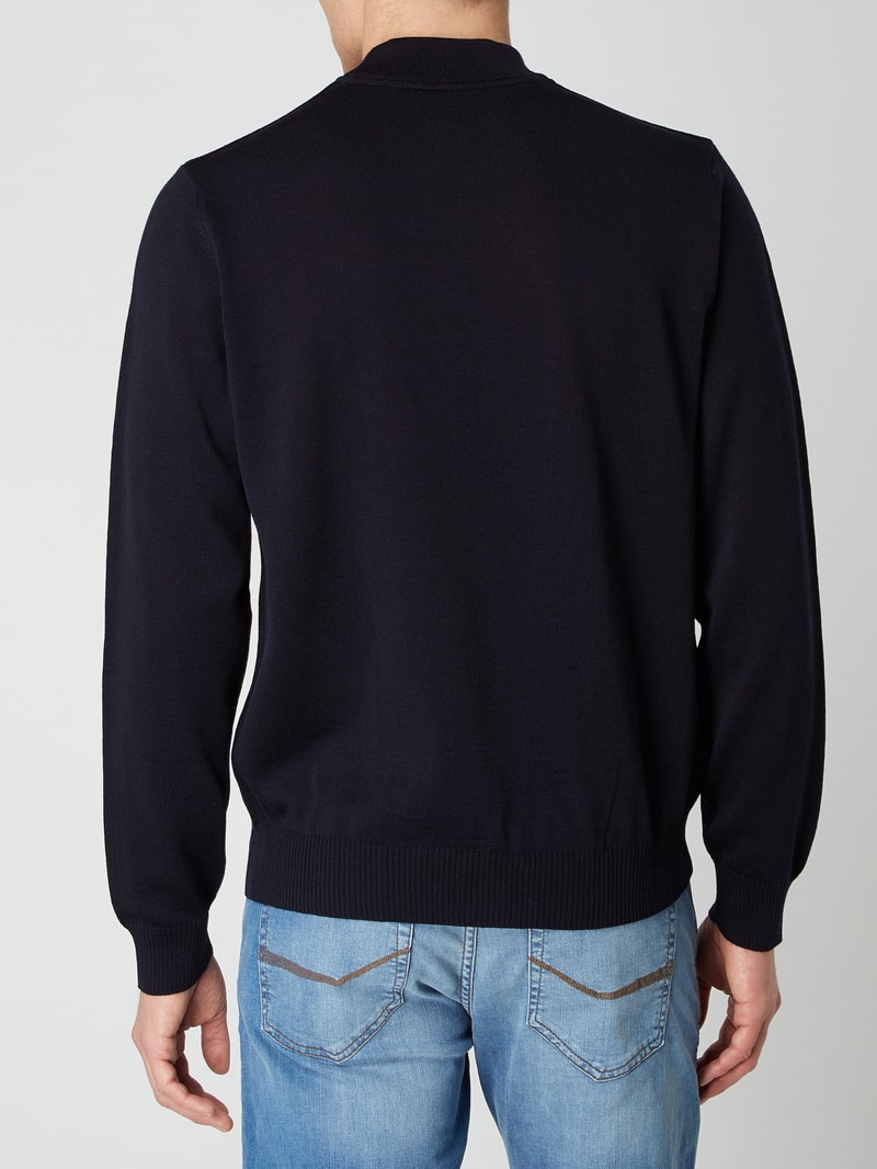 Pullover aus Merinowolle mit Stehkragen in marineblau