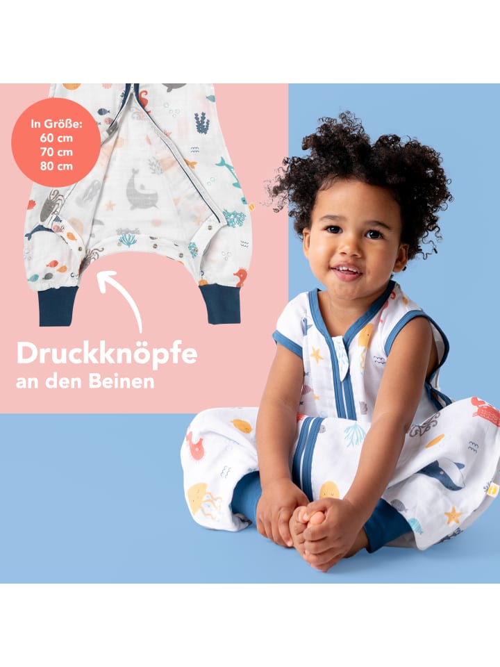 Schlummersack Musselin Schlafsack mit Füßen, 0.5 TOG in Hellblau günstig kaufen