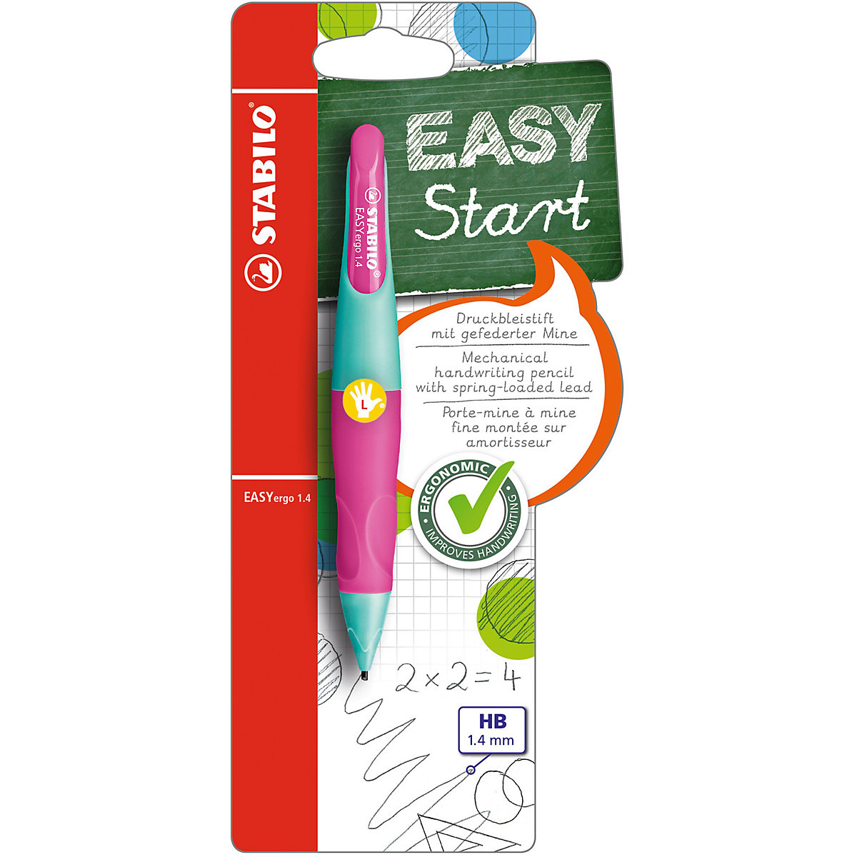 Druckbleistift EASYergo 1.4 mm HB Linkshänderr, türkis/neonpink