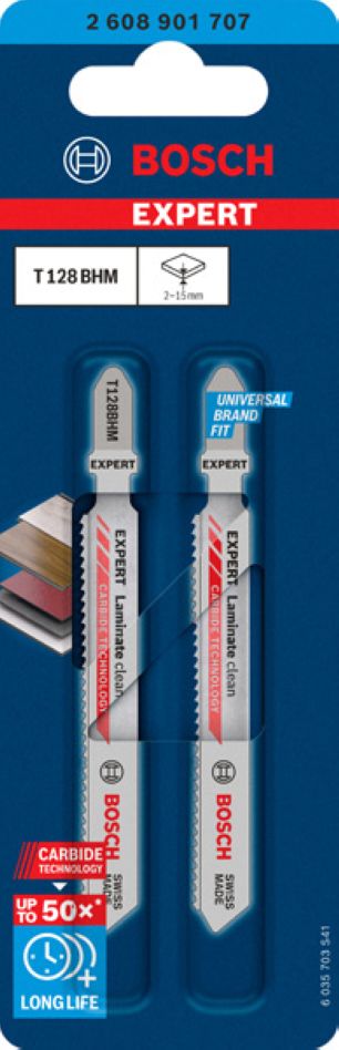 Bosch Blå tillbehör 2608901707 EXPERT Laminate Clean T128BHM sticksågblad 2-delat.