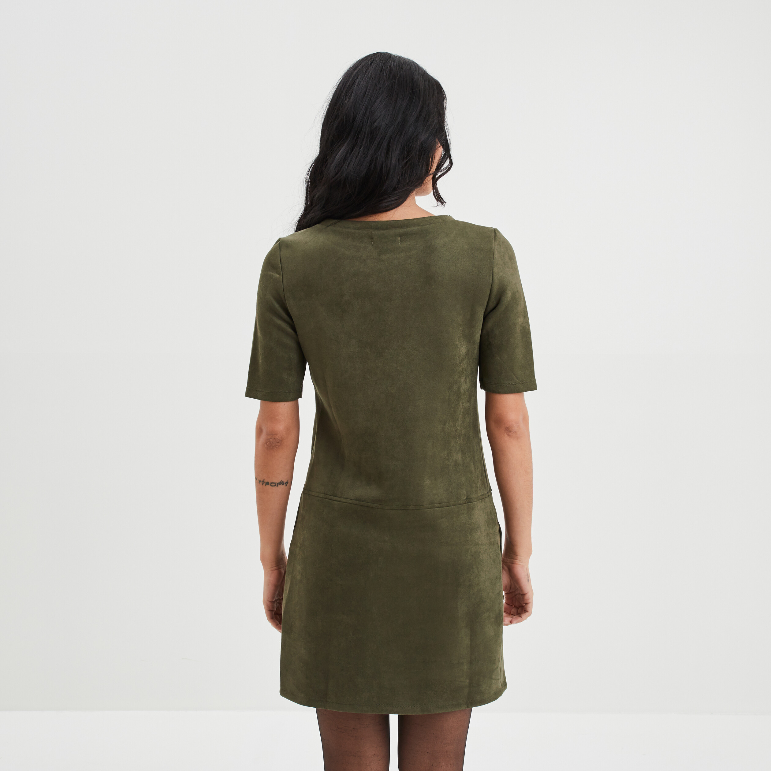 Robe suédine droite avec poches vert kaki femme | La Halle
