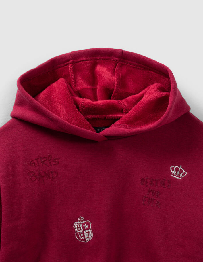 Sweat bordeaux brodé à capuche fille