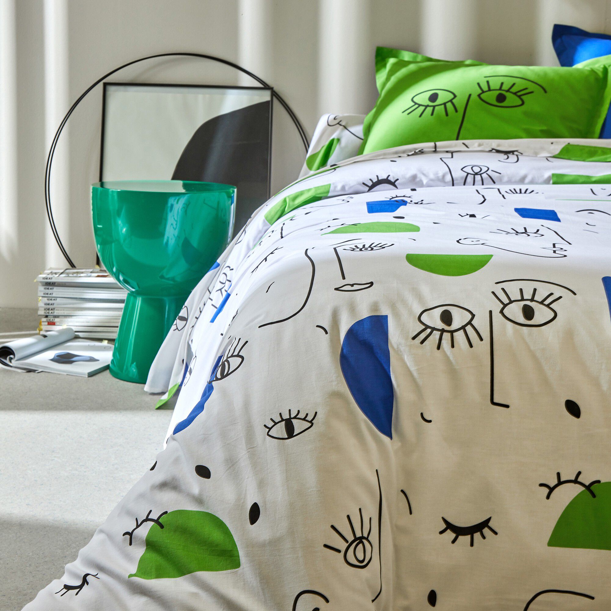 Linge de lit Vitaly coton à motifs visages