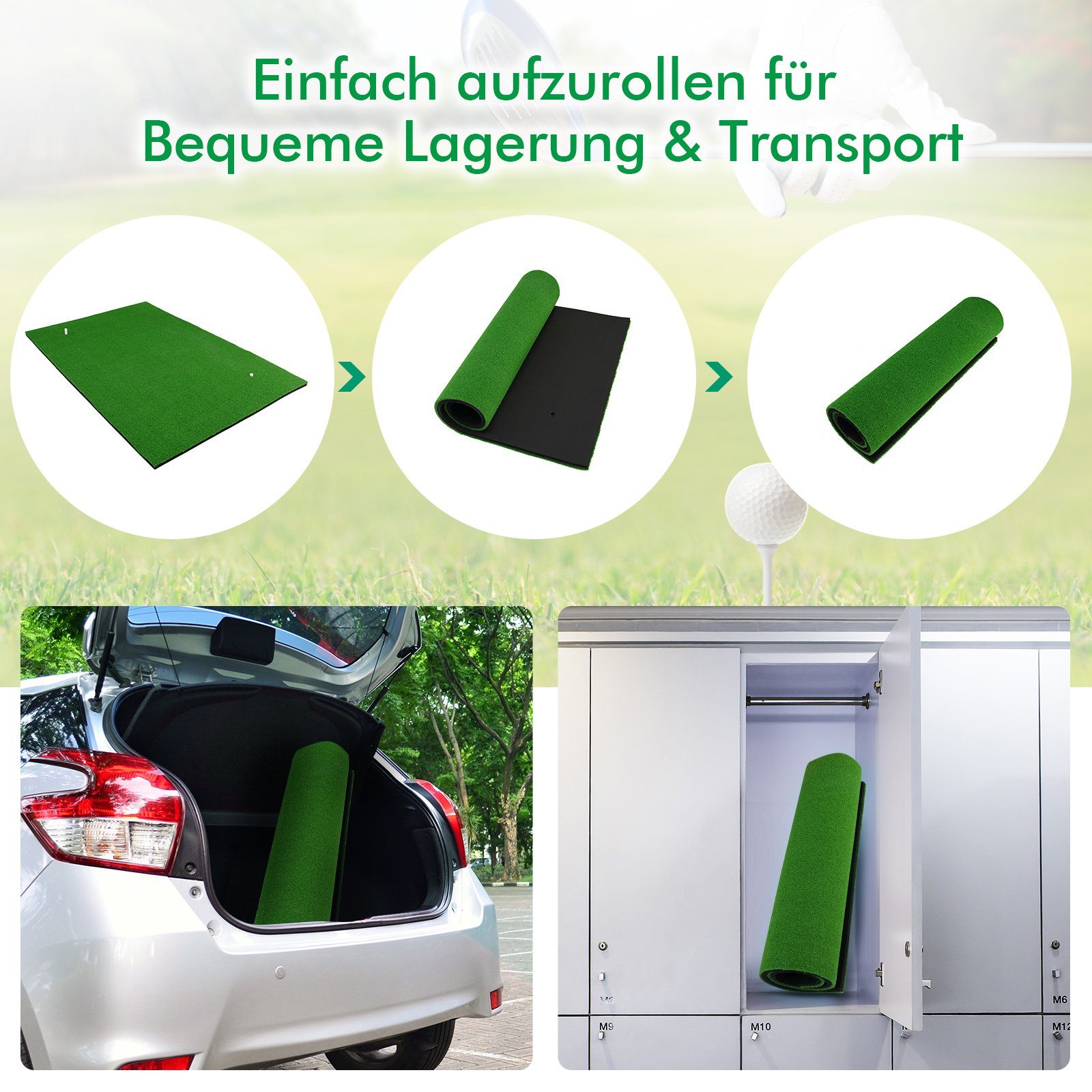 COSTWAY Golf-Abschlagmatte Golfmatte, 150x100cm, mit 3 Gummi-Tees