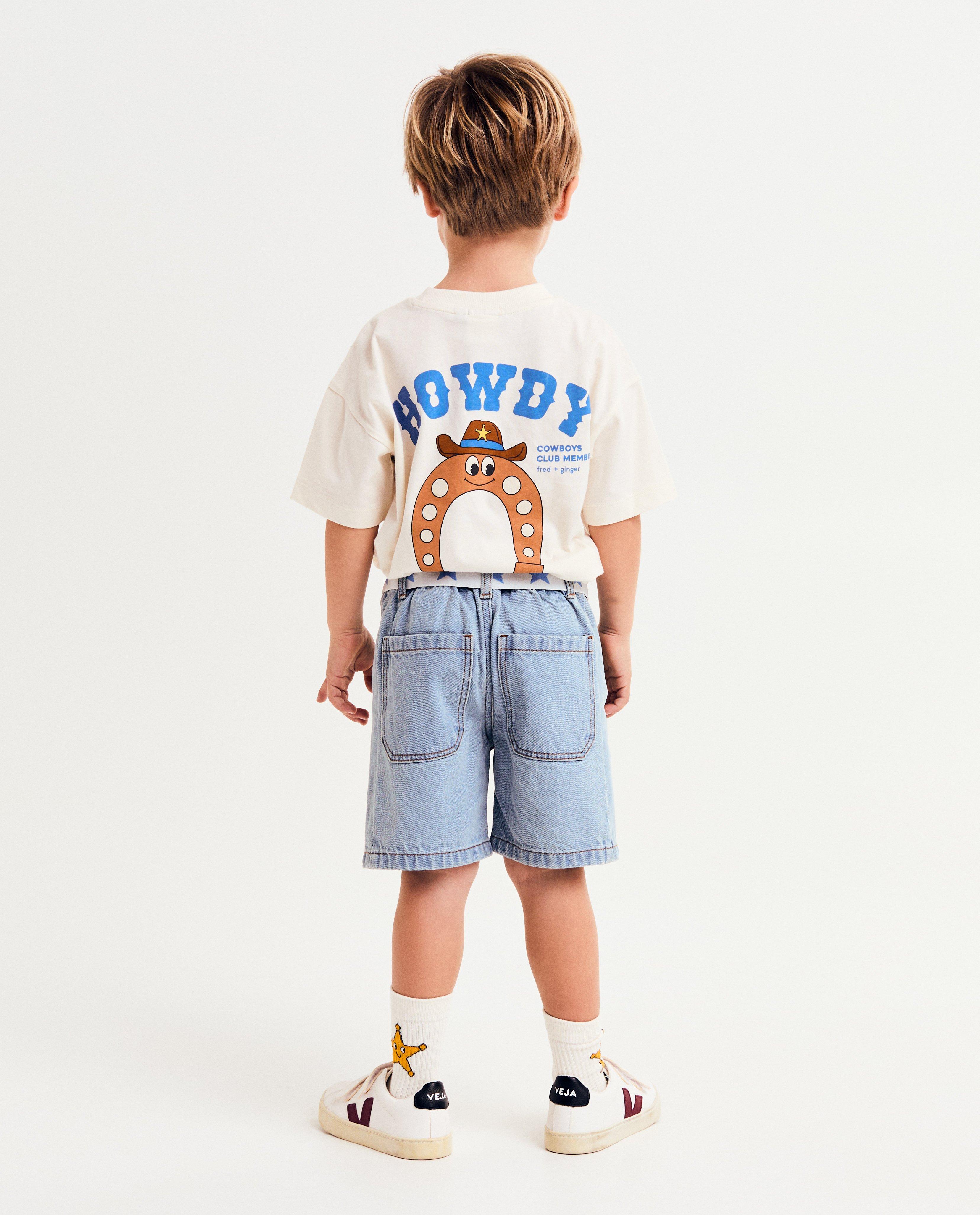 Pantaloni scurți din denim Fred + Ginger cu curea, unisex, 92-128 albastru deschis