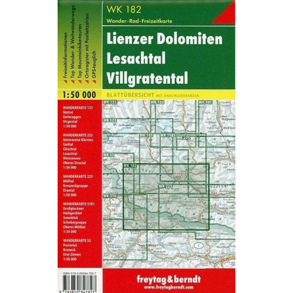Lienzer Dolomiten, Lesachtal, Villgratental 1 : 50 000. WK 182 - Wanderkarte