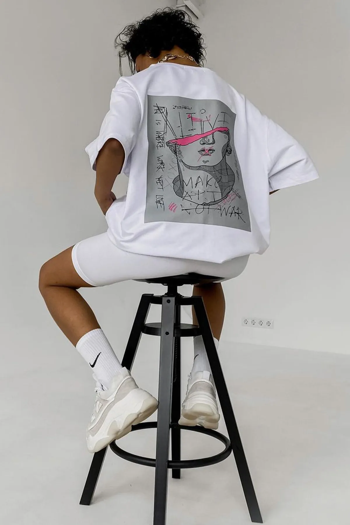 Madmext  Weißes bedrucktes Oversize-T-Shirt Mg1491