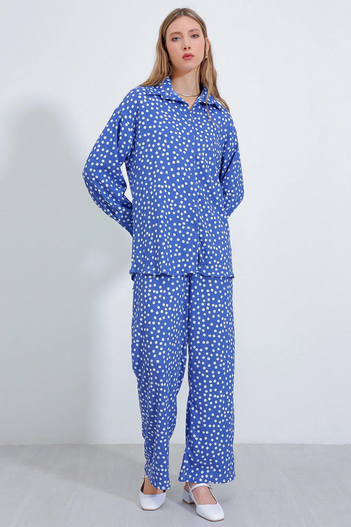 Bigdart  Gestrickter Doppelanzug für Damen in Polka Dot Indigo Ecru 5858