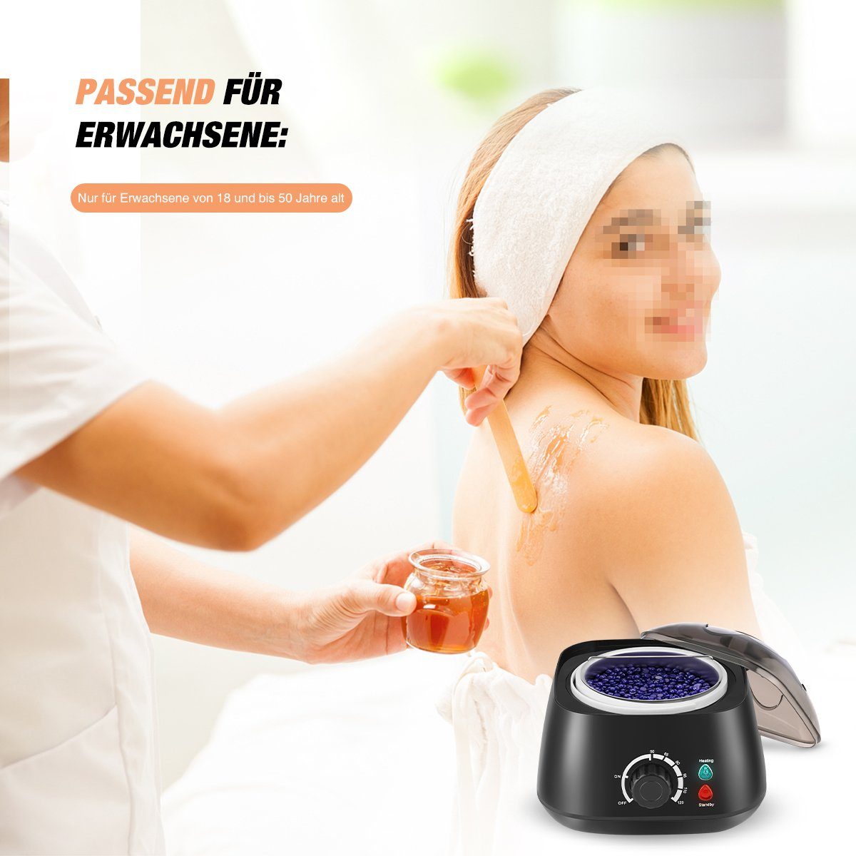 LETGOSPT Haarentferner-Set Wachswärmer, Wax Haarentfernung Heater für Gesicht, Bikini Zu Hause, Mit 4x100g Wachsperlen, 20 Stock, 5 Foil Bowls