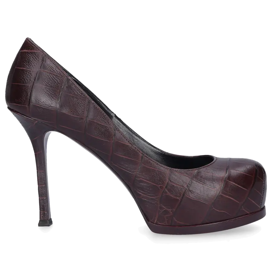 Saint Laurent - Pumps TRIBUTE Kalbsleder Krokodillederprägung bordeaux - rot