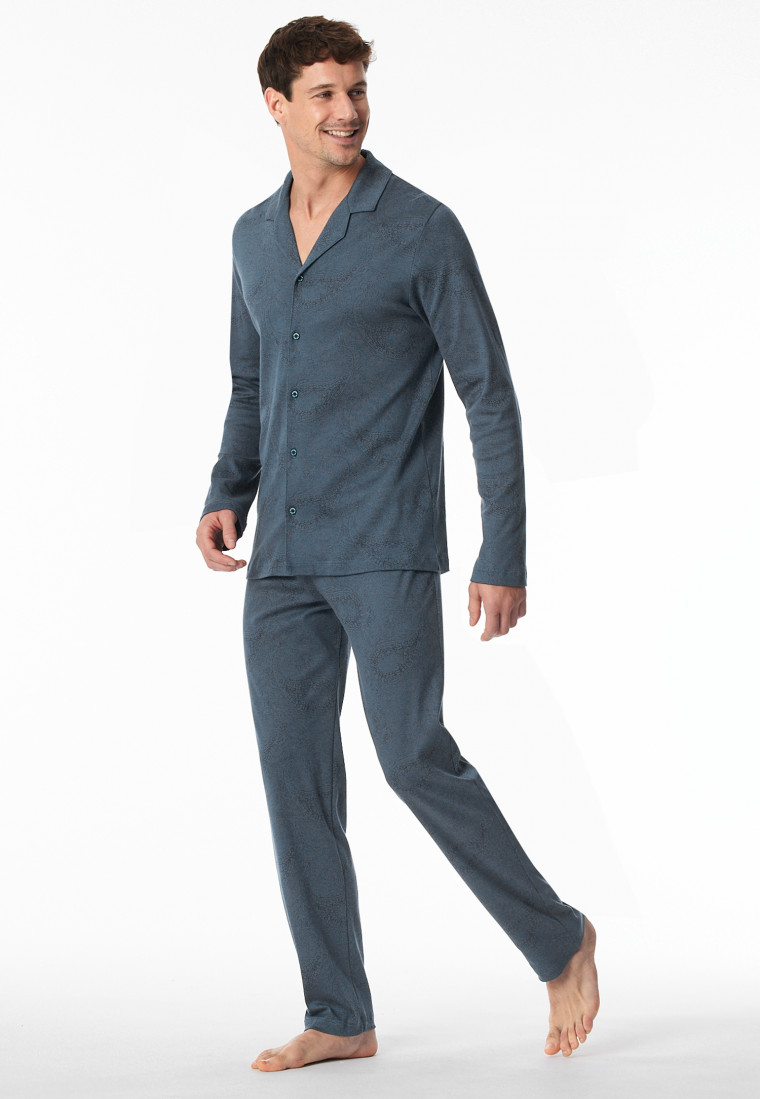 Pyjama lang Paisley jeansblau - Fine Interlock