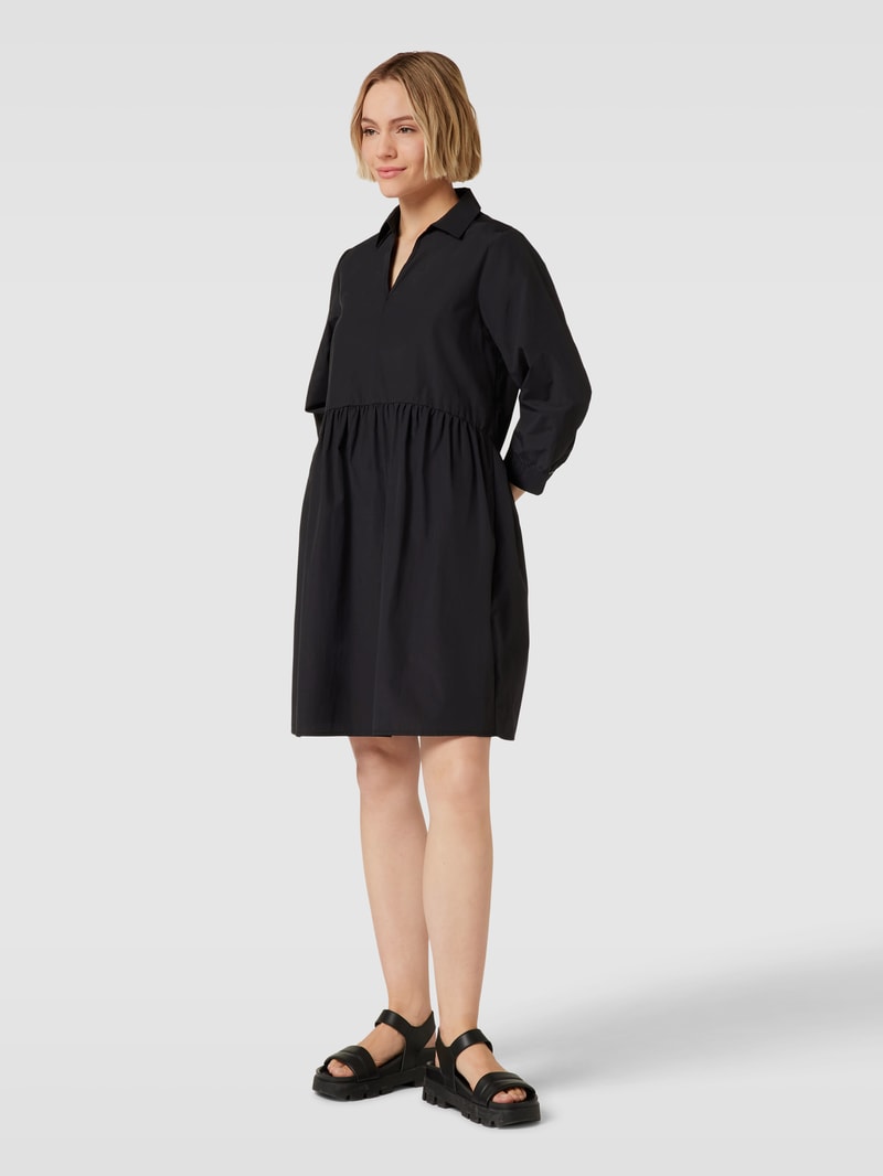 Knielanges Hemdblusenkleid mit V-Ausschnitt Modell 'Netti' in schwarz