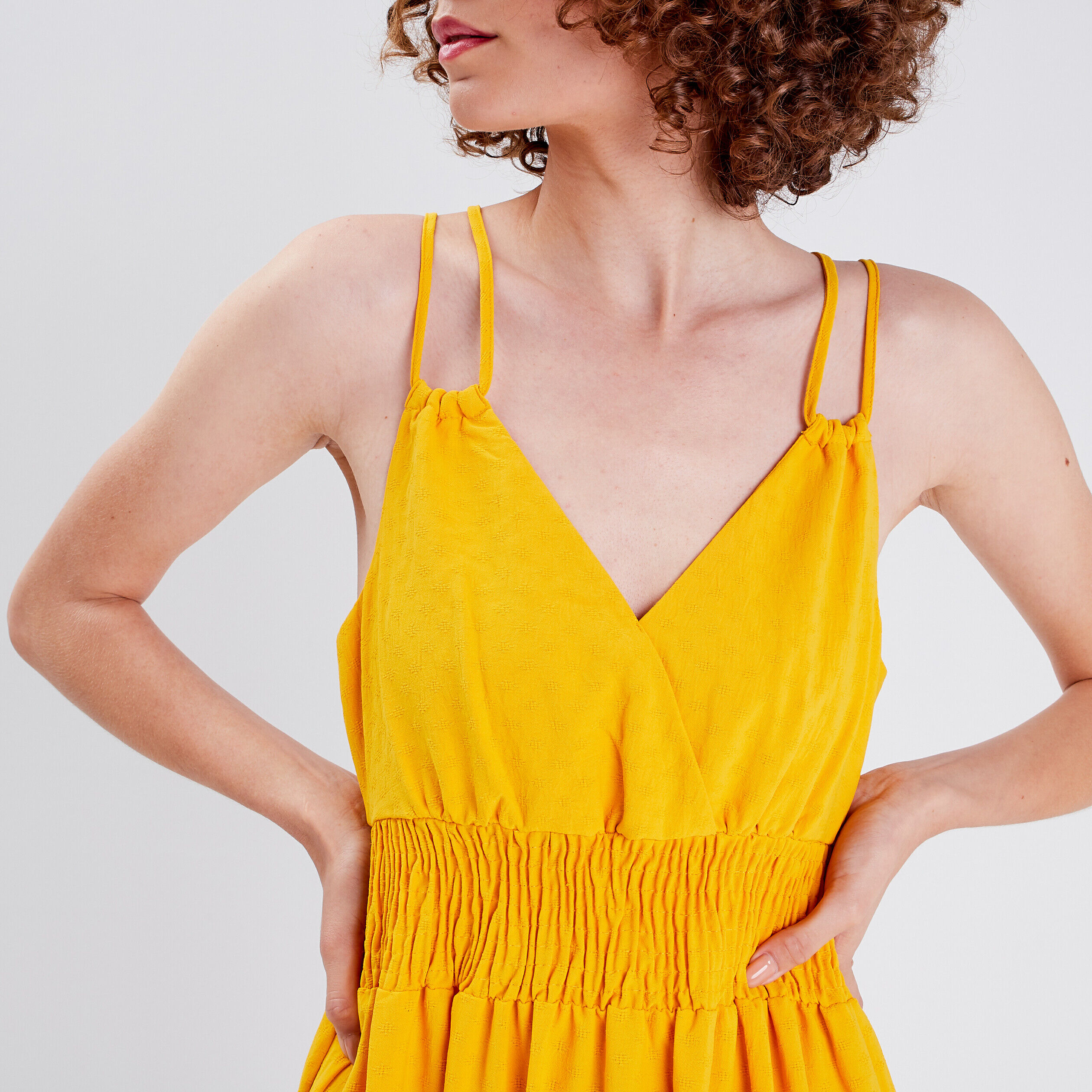 Robe longue évasée jaune foncé femme | Cache Cache