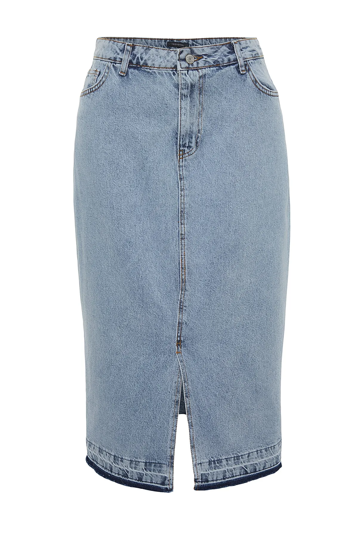 Trendyol Curve  Blauer Jeansrock mit Schlitz vorne TBBSS23AZ00054