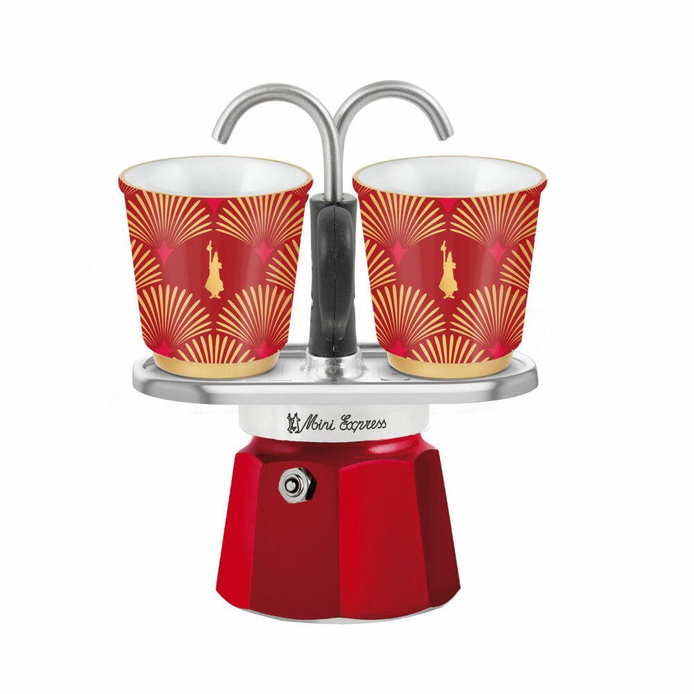 BIALETTI Espressokocher Deco Glamour Mini Express inkl. 2 Becher Rot