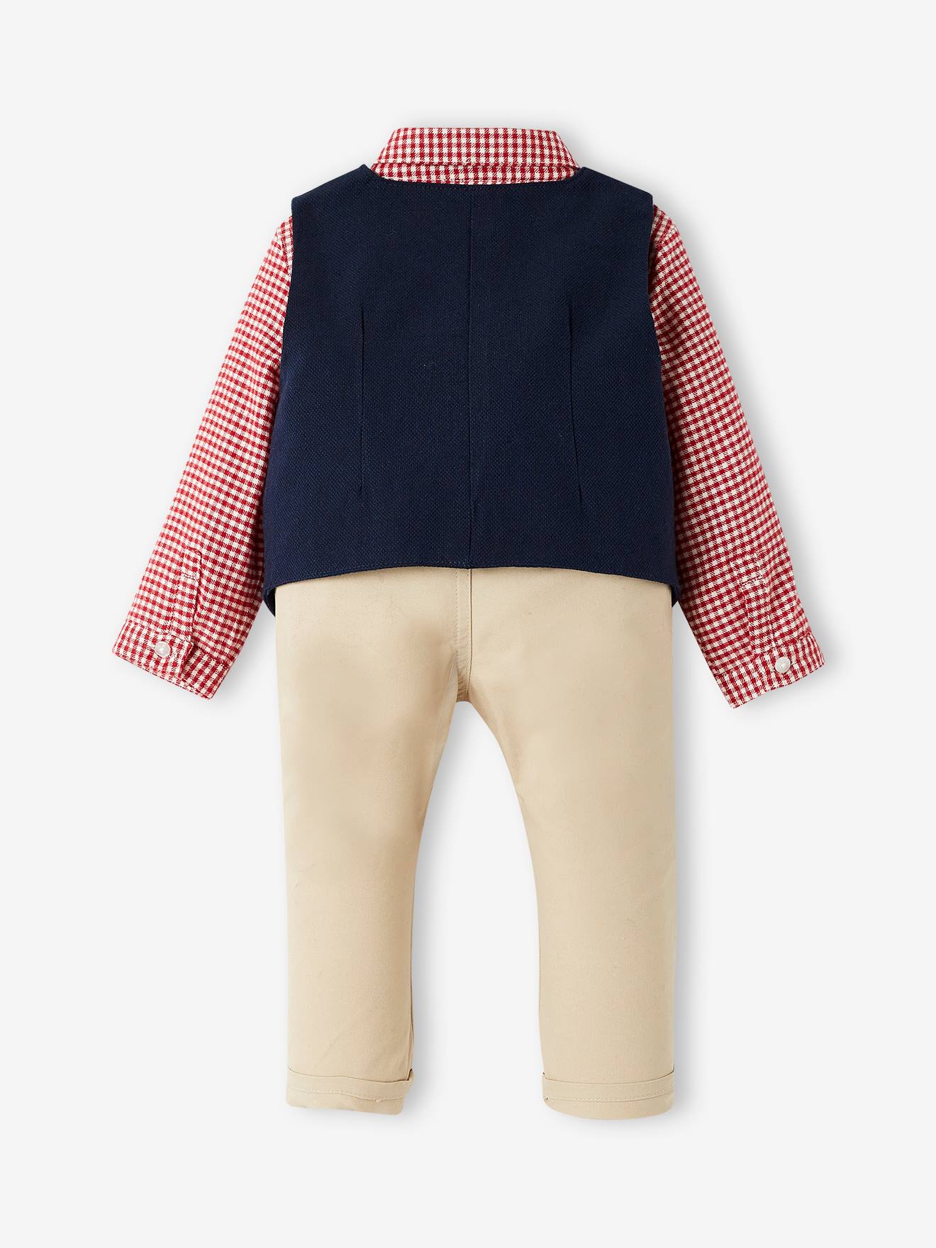 Vertbaudet Festliches Jungen Baby-Set: Hemd, Hose, Weste & Fliege - rot