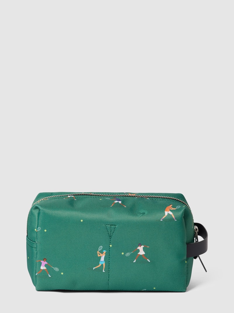 Kosmetiktasche mit Label-Patch in dunkelgrün