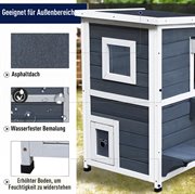 PawHut Katzenhaus 2 Etagen Katzenvilla mit Treppen Asphaltdach Tannenholz Grau