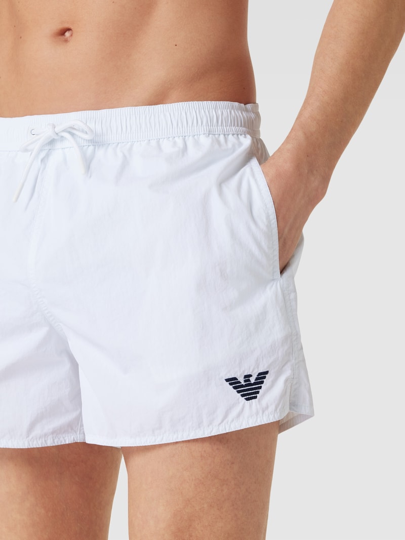Badehose mit Label-Stitching Modell 'Basic' in weiß