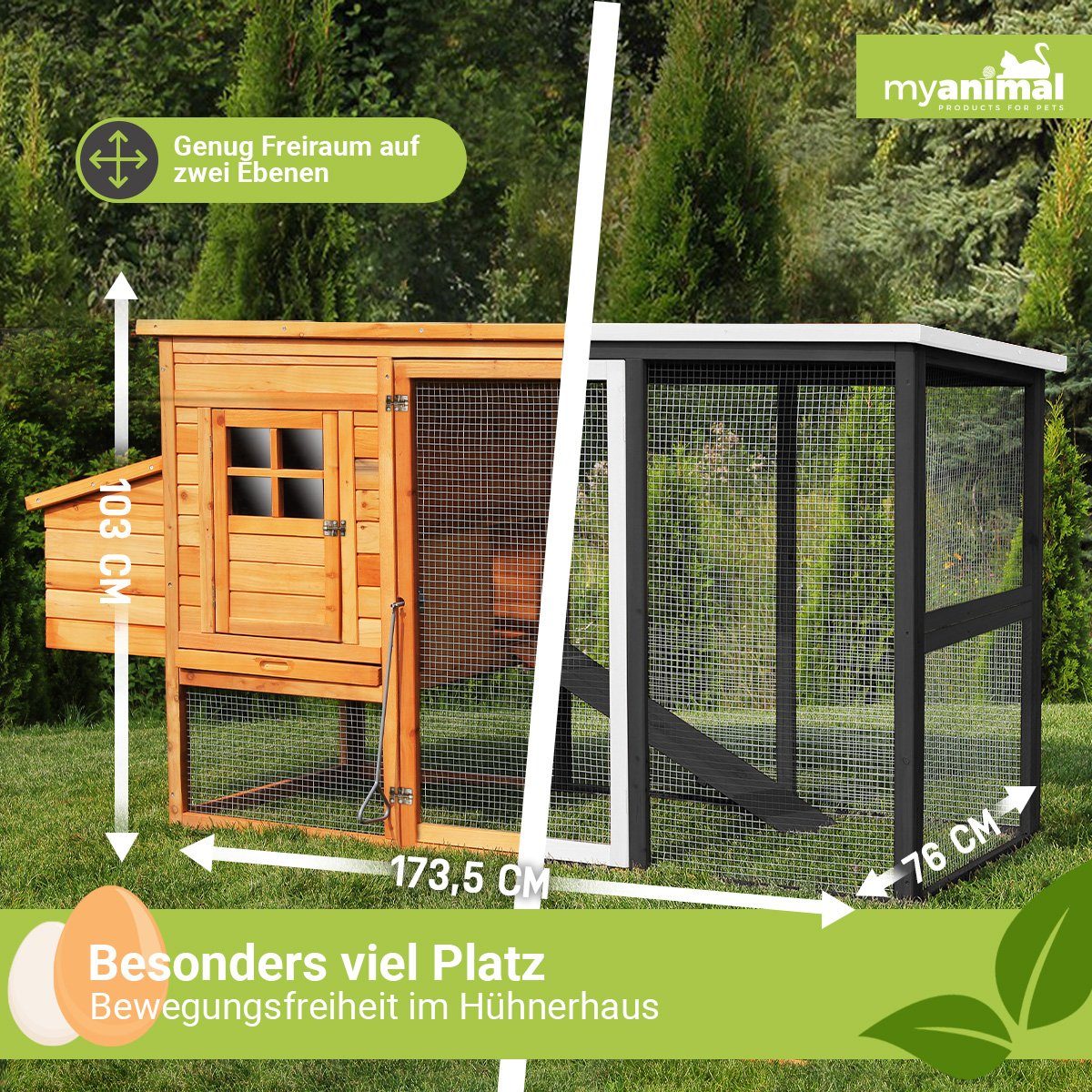 My Animal Hühnerstall Hühnerstall MH-04 für 3-4 Hühner - Wetter & Winterfest - Kiefernholz, Hühnerhaus Hühner Käfig Gehege Geflügelstall - Nistkasten