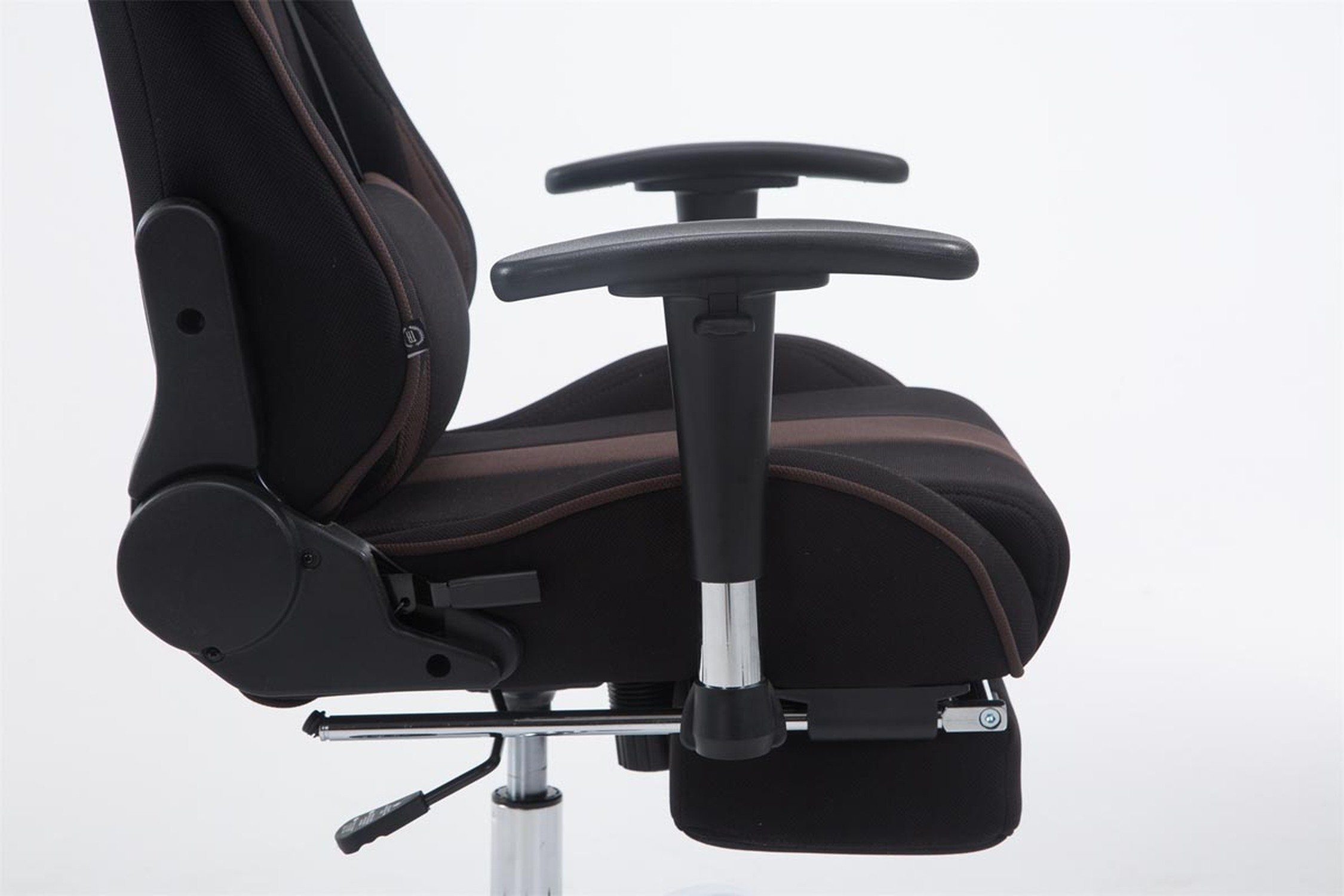 TPFLiving Gaming-Stuhl Limitless-2 mit bequemer Rückenlehne - höhenverstellbar - 360° drehbar (Schreibtischstuhl, Drehstuhl, Gamingstuhl, Racingstuhl, Chefsessel), Gestell: Metall chrom - Sitzfläche: Stoff schwarz/braun