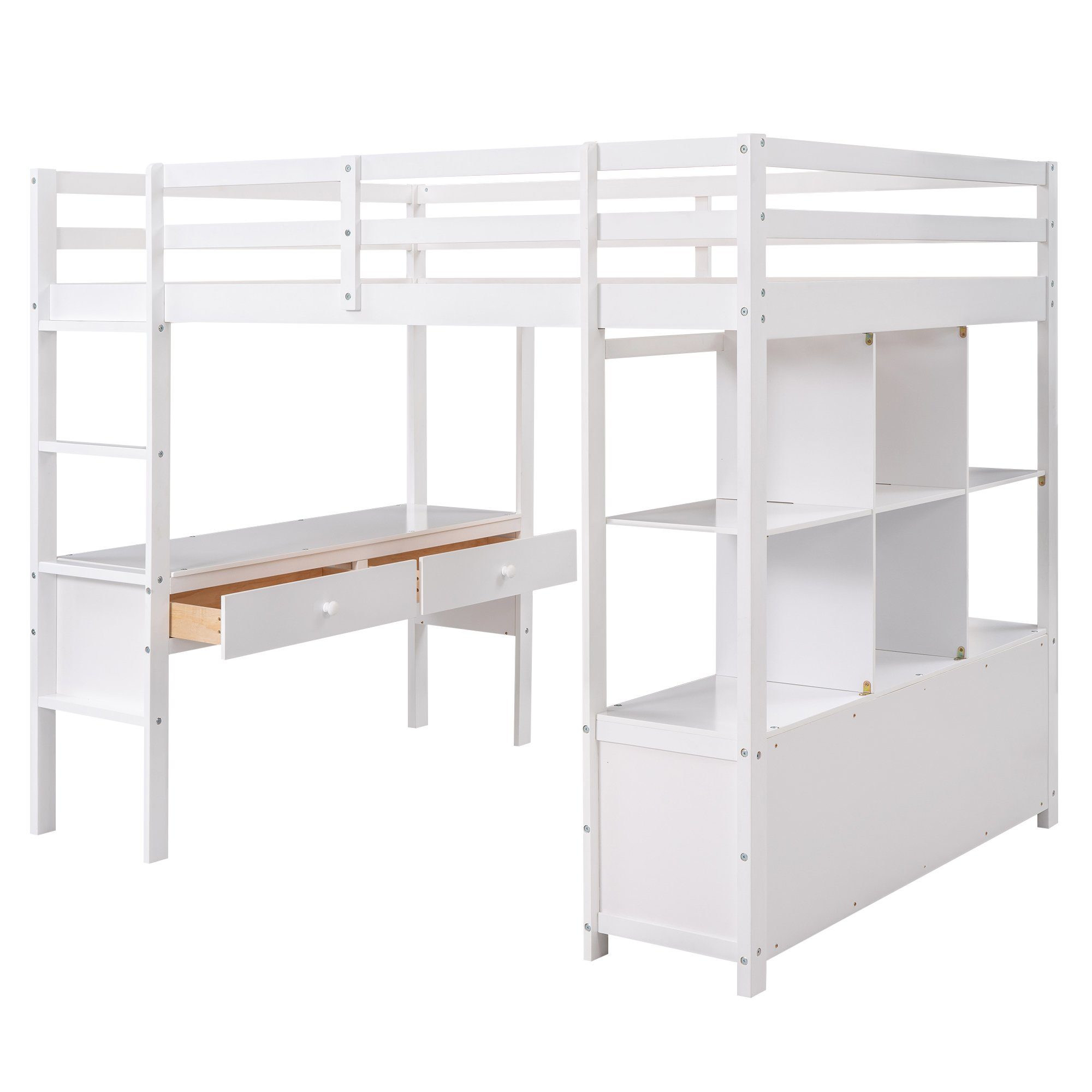 Fangqi Hochbett Großes Hochbett, Jugendbett mit Stauraum Schubladen und Schreibtisch
