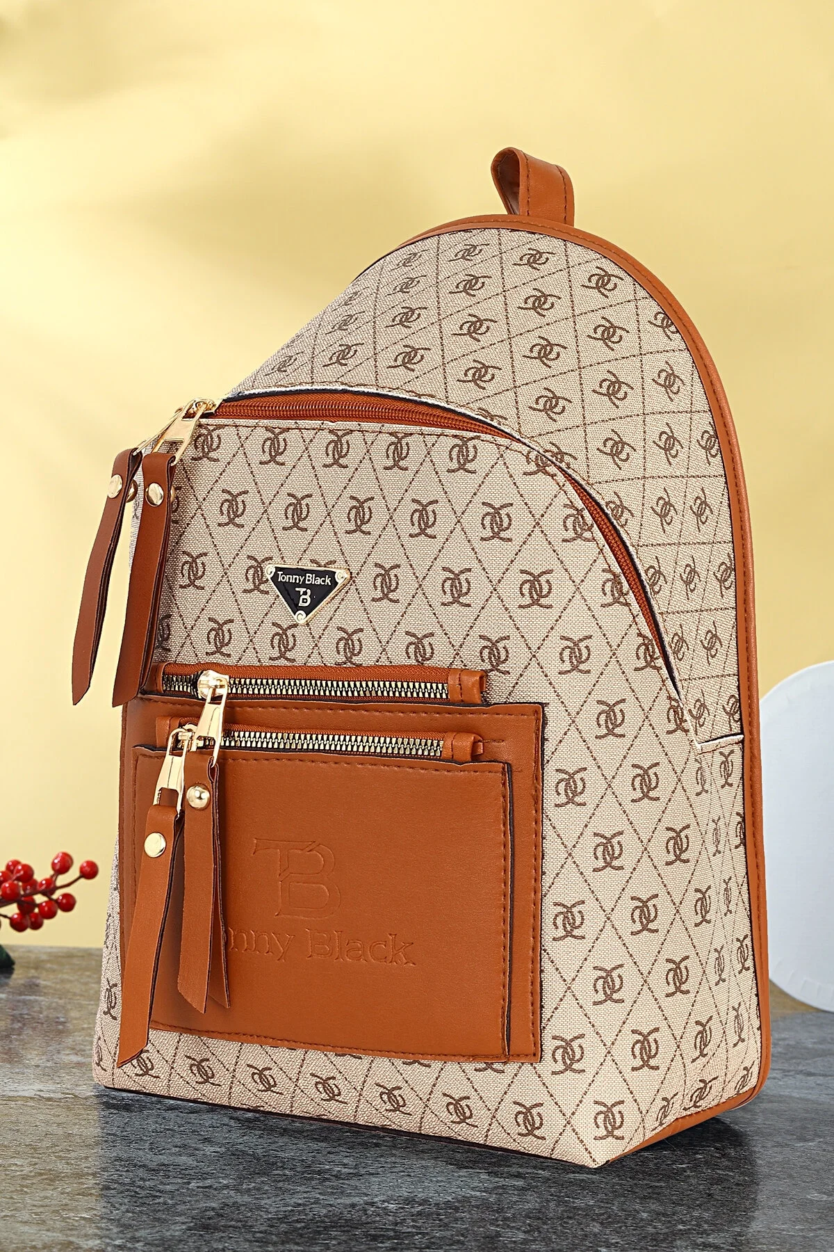 Tonny Black  Original Damen-Rucksack und Umhängetasche mit verstellbarem Riemen, Komfortmodell, 3 Fächer, luxuriös, stilvoll, mit mehreren Fächern