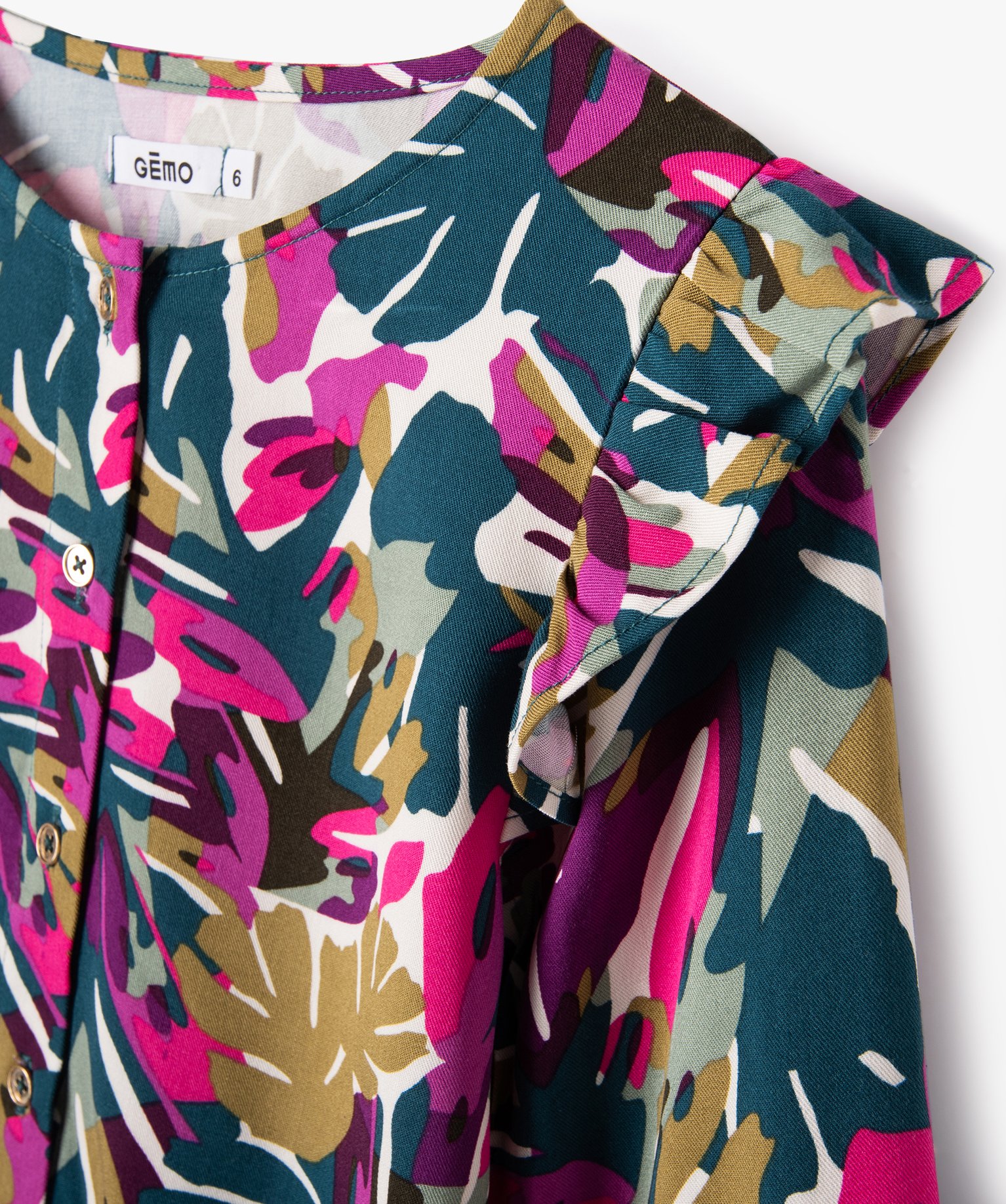 Chemise imprimée à manches longues avec volants fille multicolore | GEMO