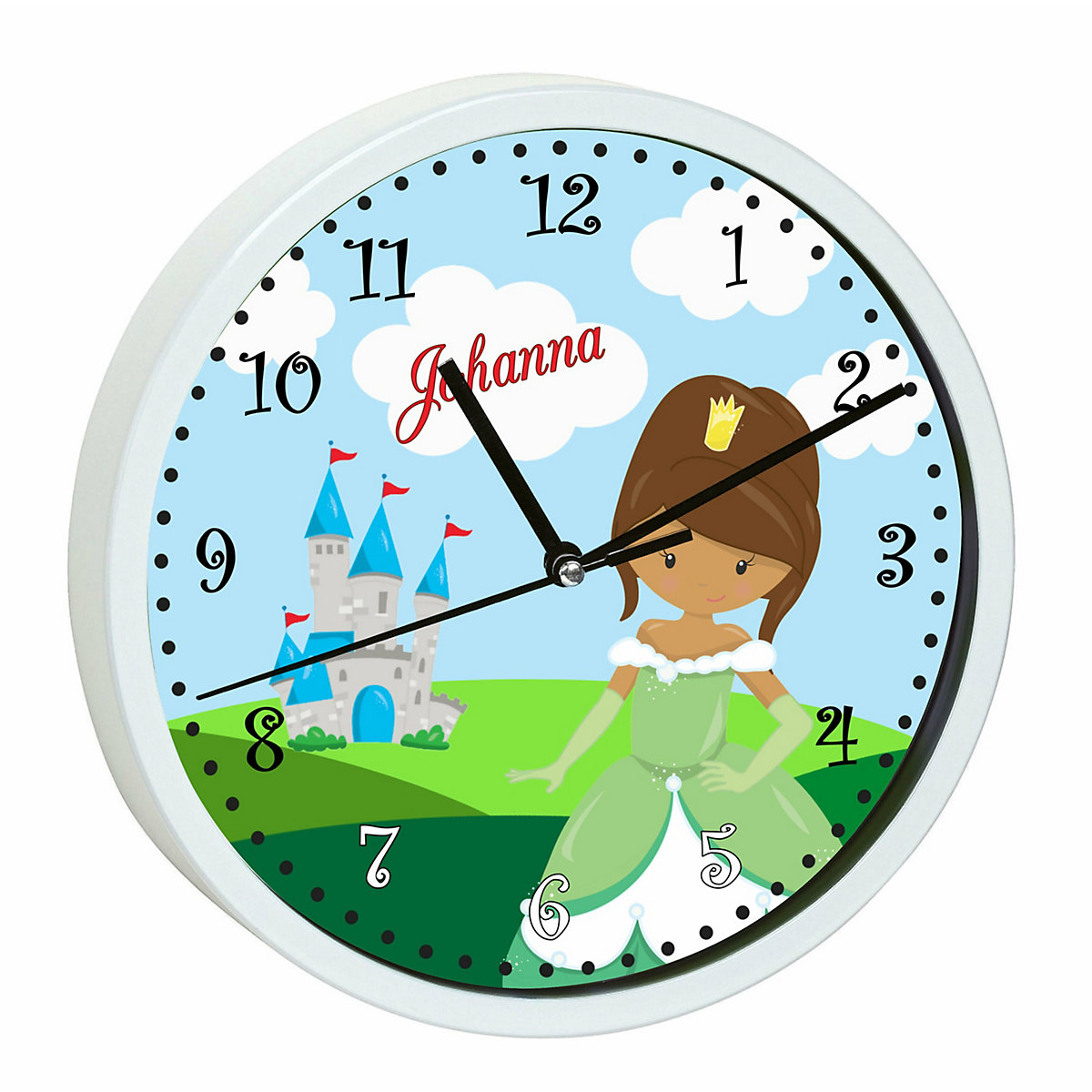 Kinder Wanduhr personalisiert mit Name Prinzessin