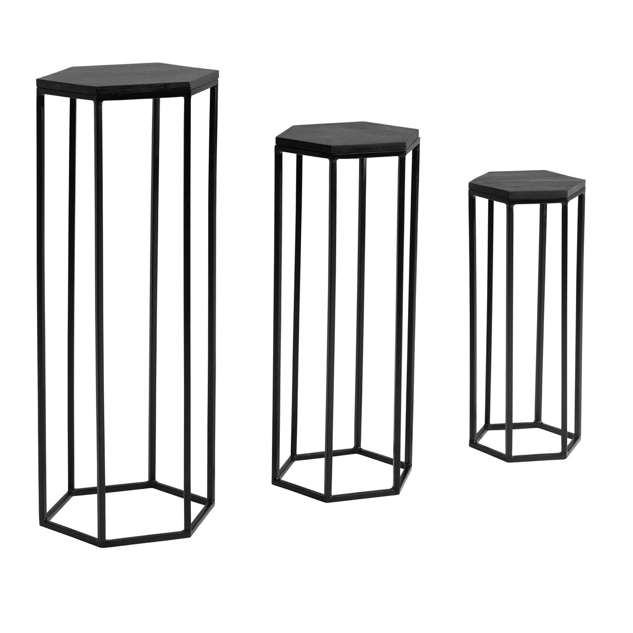 Skyport WOHNLING Mango Massivholz Blumentisch 3er Set Satztisch Säulentisch Dekosäule