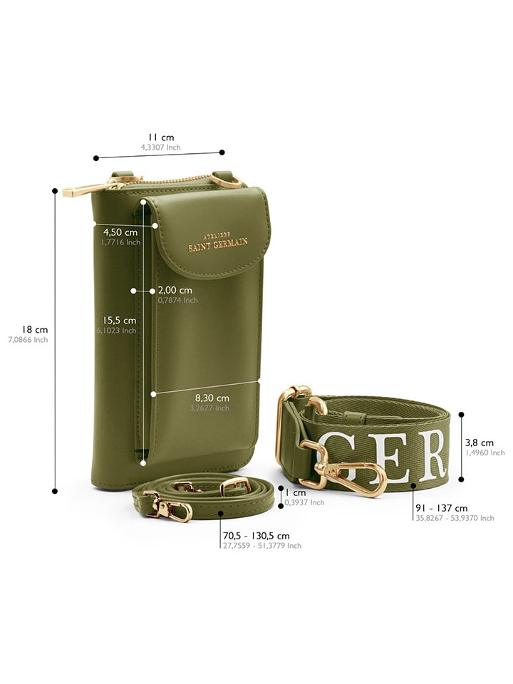 ATELIERS SAINT GERMAIN Leder-Handytasche in Khaki - (B)15 x (H)8 x (T)2 cm günstig kaufen onesize