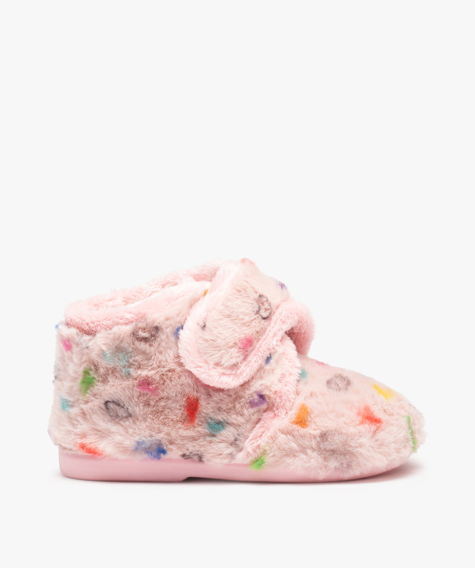 Chaussons fille bottillons en textile peluche imprimé curs rose | GEMO