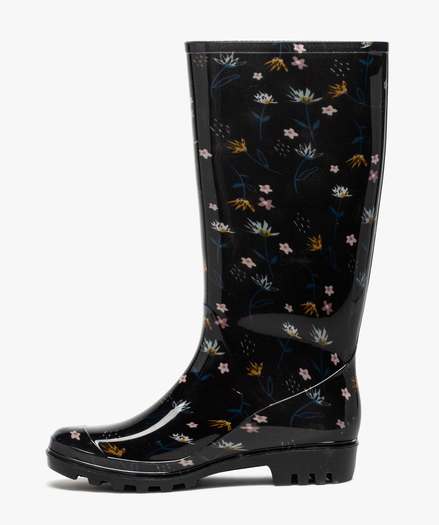 Bottes de pluie femme à imprimé fleuri et semelle crantée noir | GEMO
