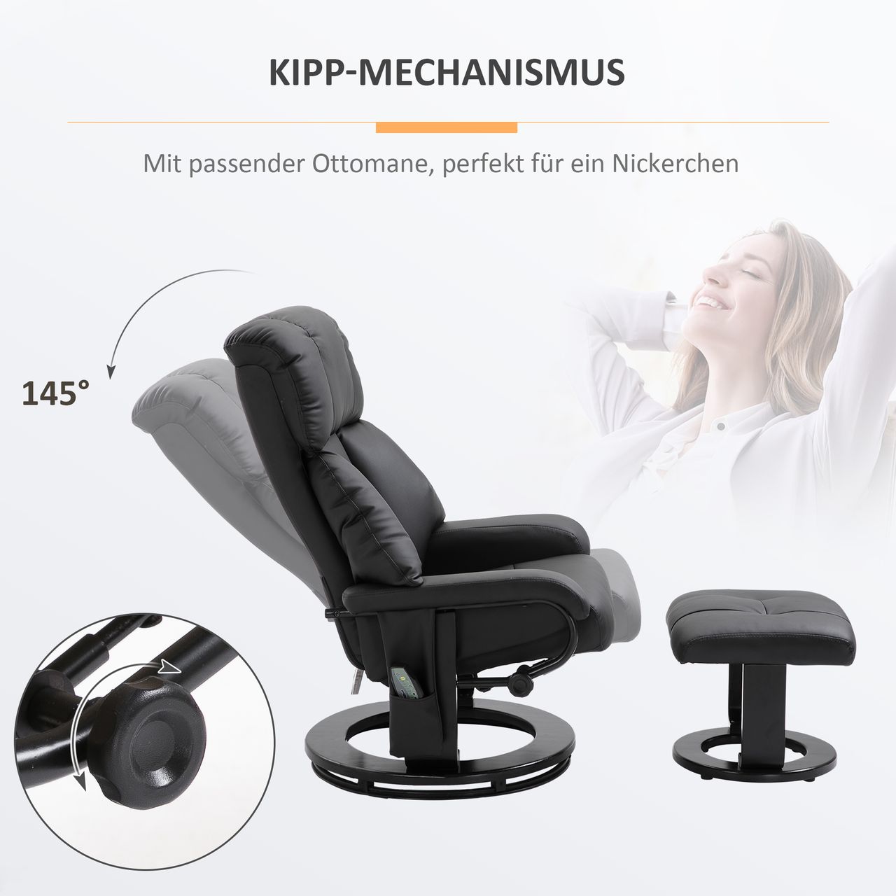 HOMCOM Relaxsessel mit Liegefunktion Massagesessel inkl. Hocker Fernsehsessel