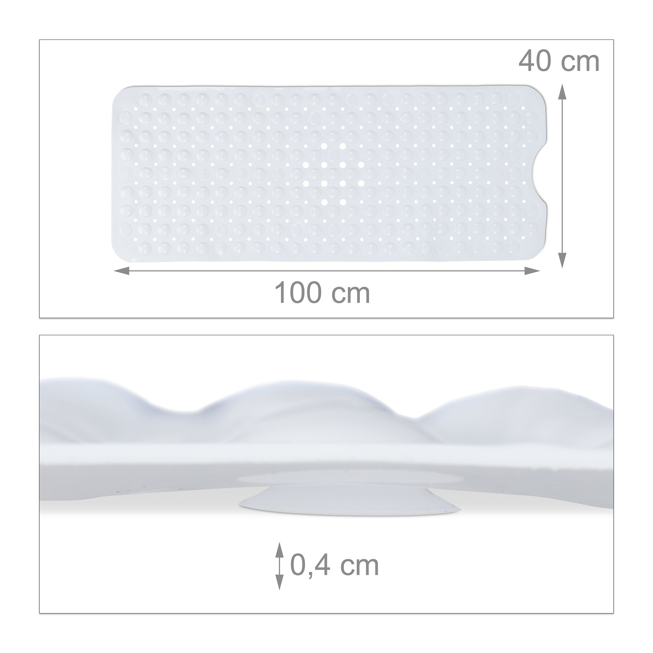 Badematte Badewannenmatte 100x40 cm relaxdays, Höhe 4 mm, Kunststoff, Weiß